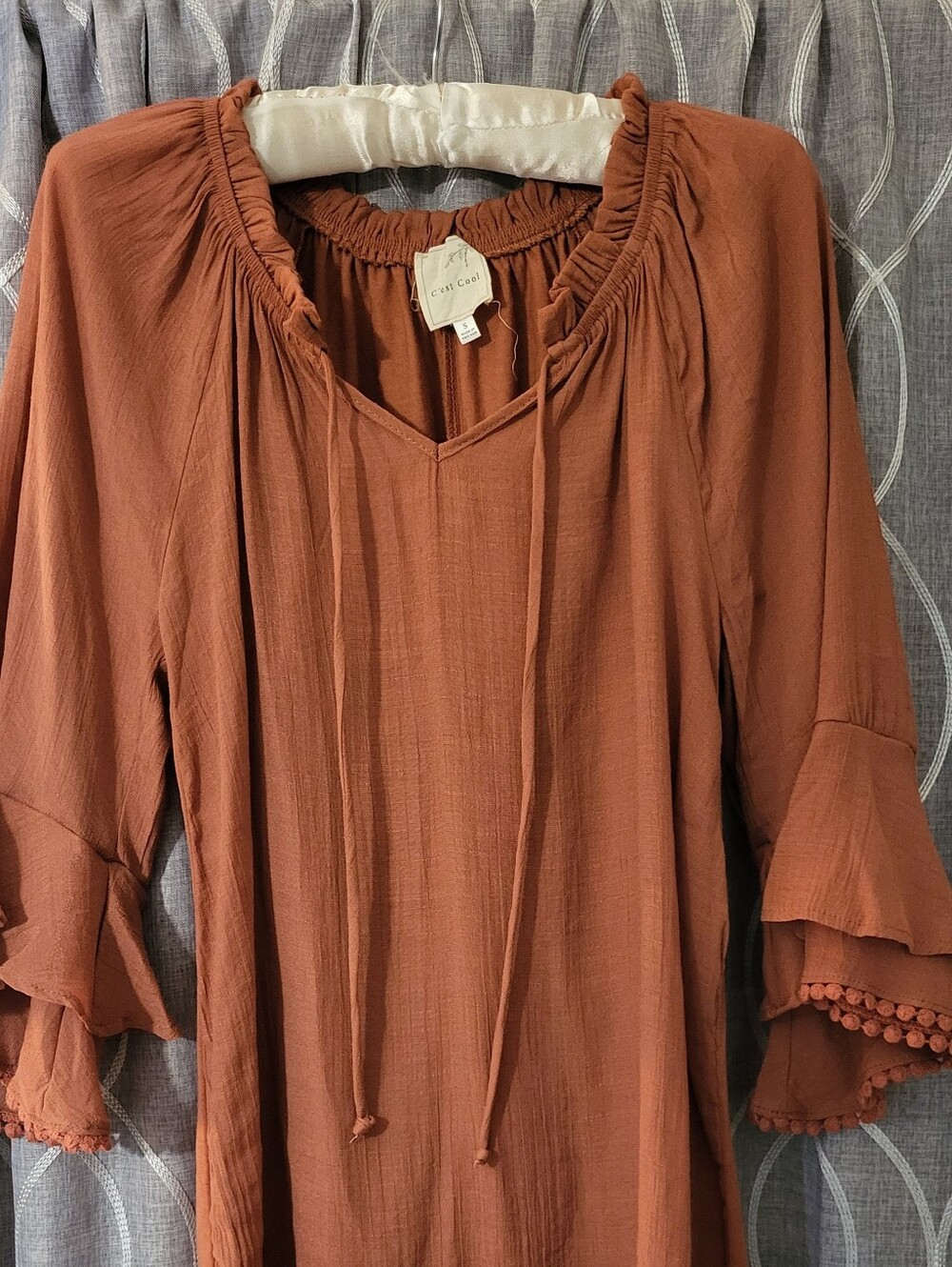 C'est Cool Burnt Orange Boho Tie-Neck Tunic